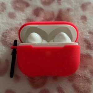 Red Earbud Case with White Earbuds